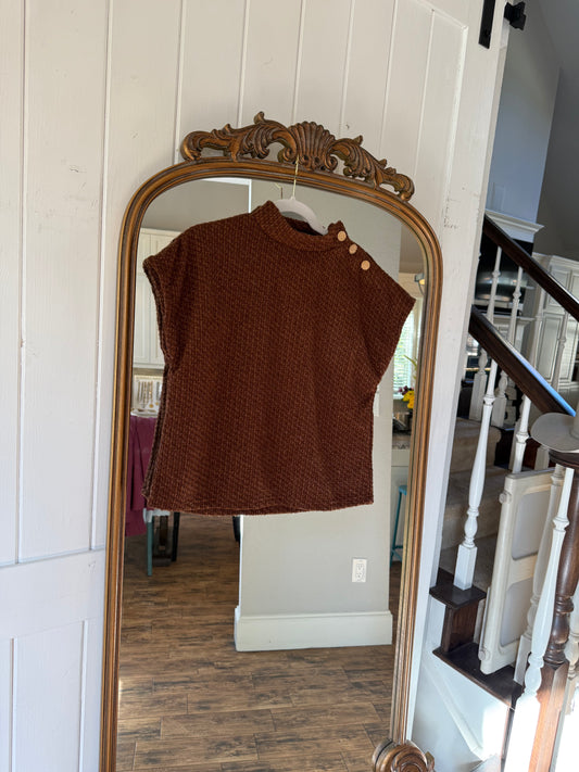 Brown Short Sleeve Tweed Top