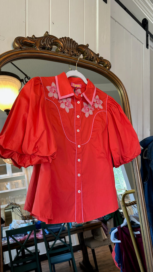 Coral Puff Sleeve Top