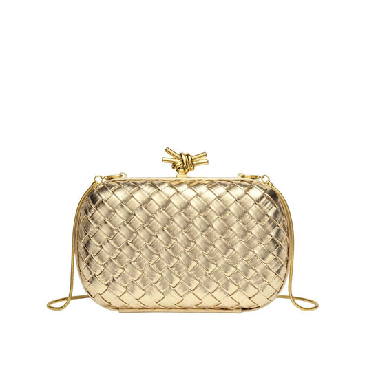 Gold Bonsoir Woven Clutch
