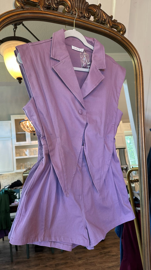 Purple Denim Romper