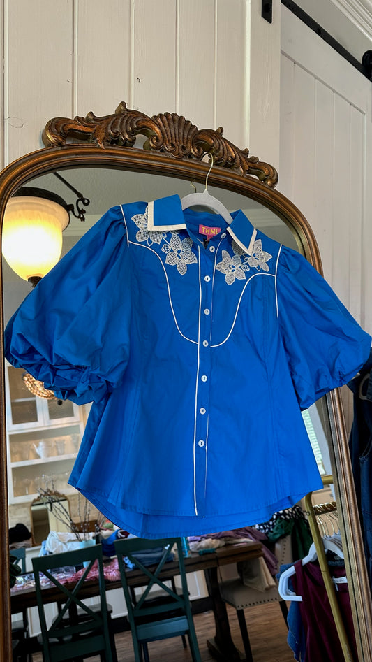 Blue Puff Sleeve Top