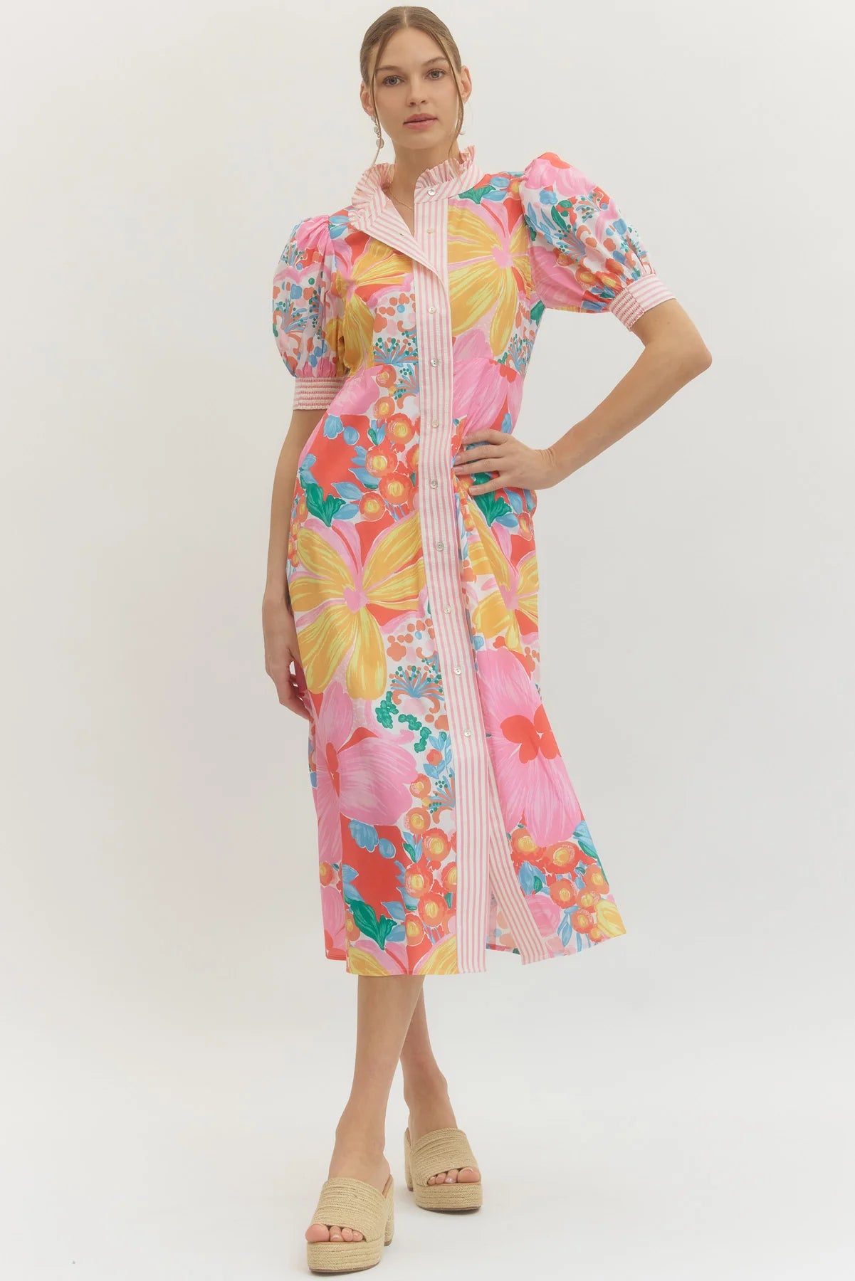 Pink Puff Sleeve Maxi Dress