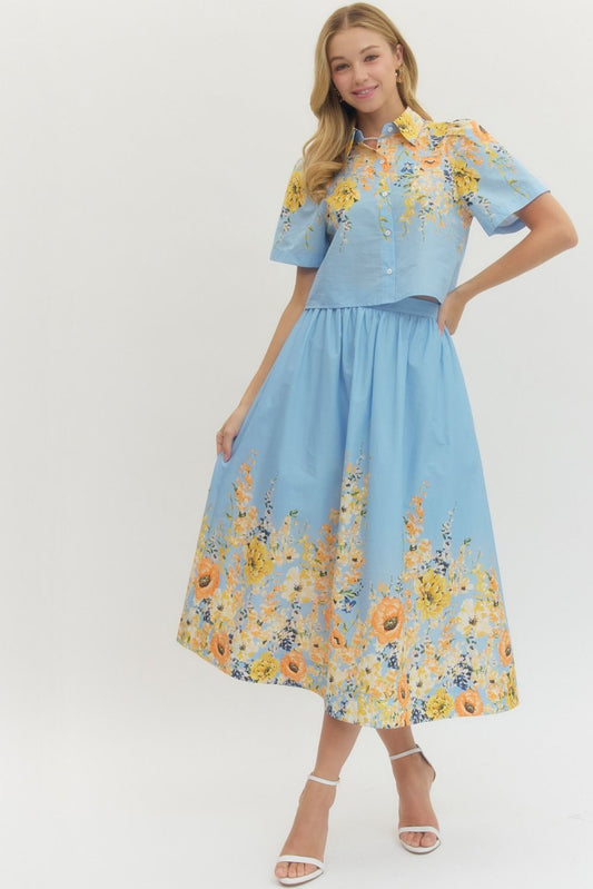 Blue Floral Skirt Set