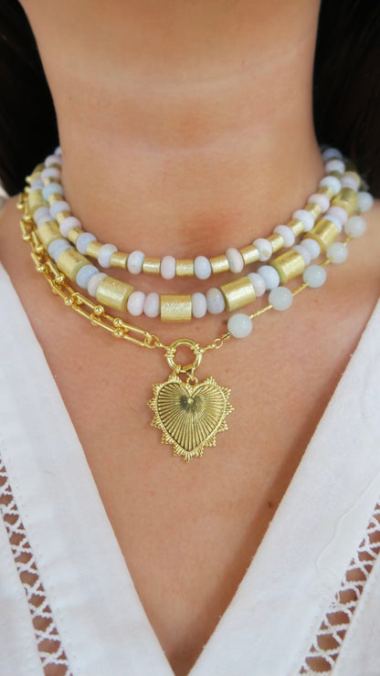 Intricate Heart Charm Necklace - Light Blue