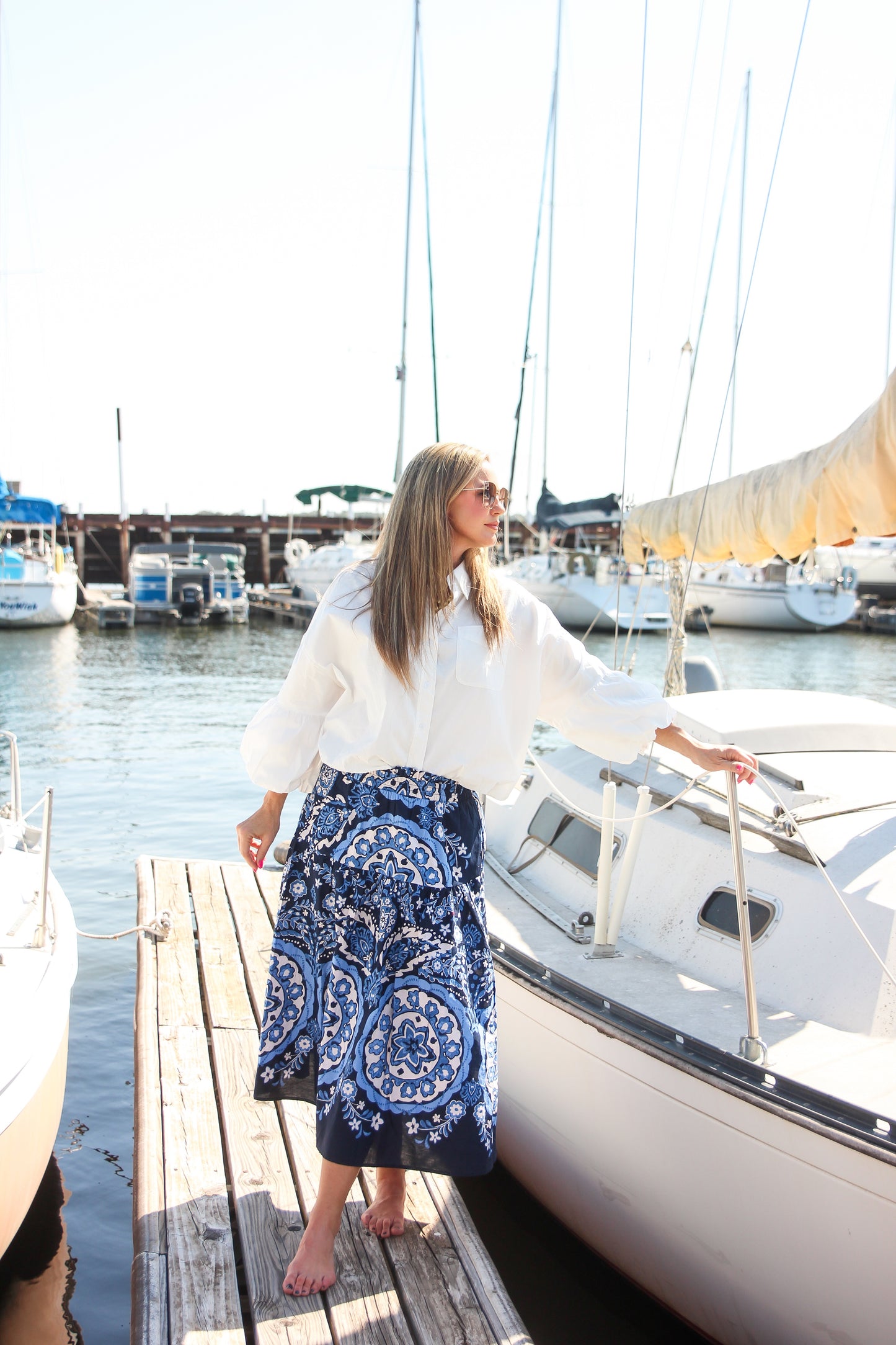 navy medallion skirt