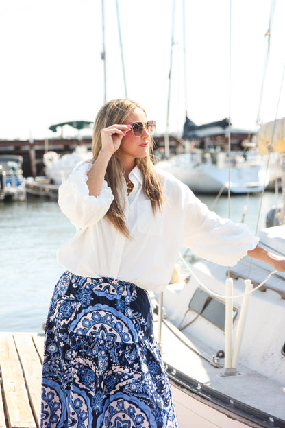 navy medallion skirt