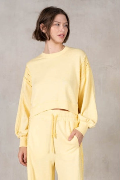 Pastel Yellow Set with Embroidered Flowers