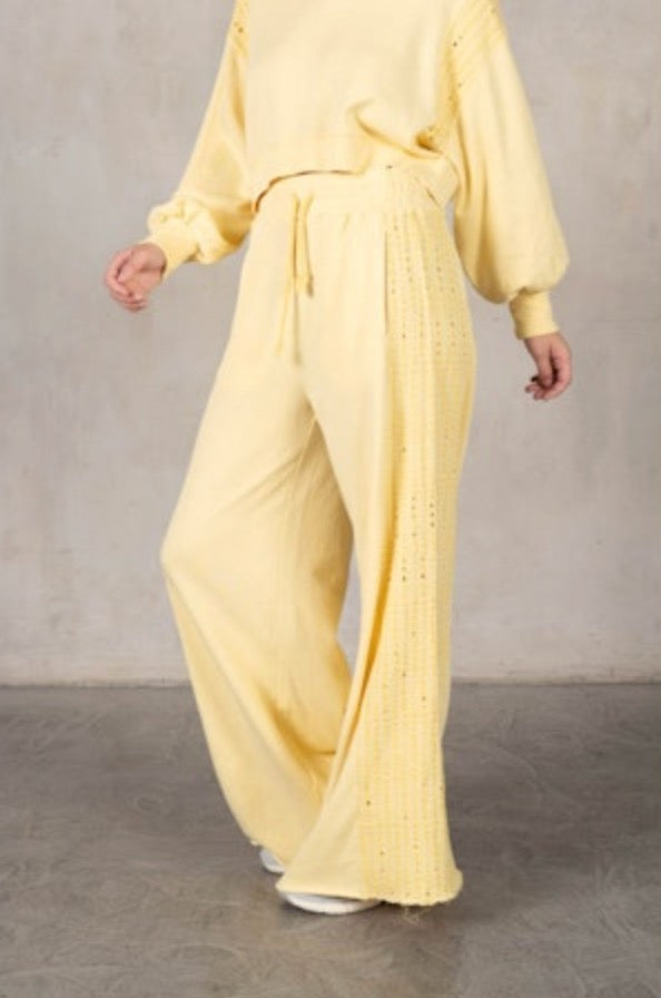 Pastel Yellow Set with Embroidered Flowers