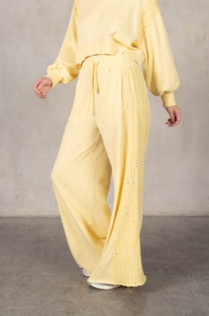 Pastel Yellow Set with Embroidered Flowers