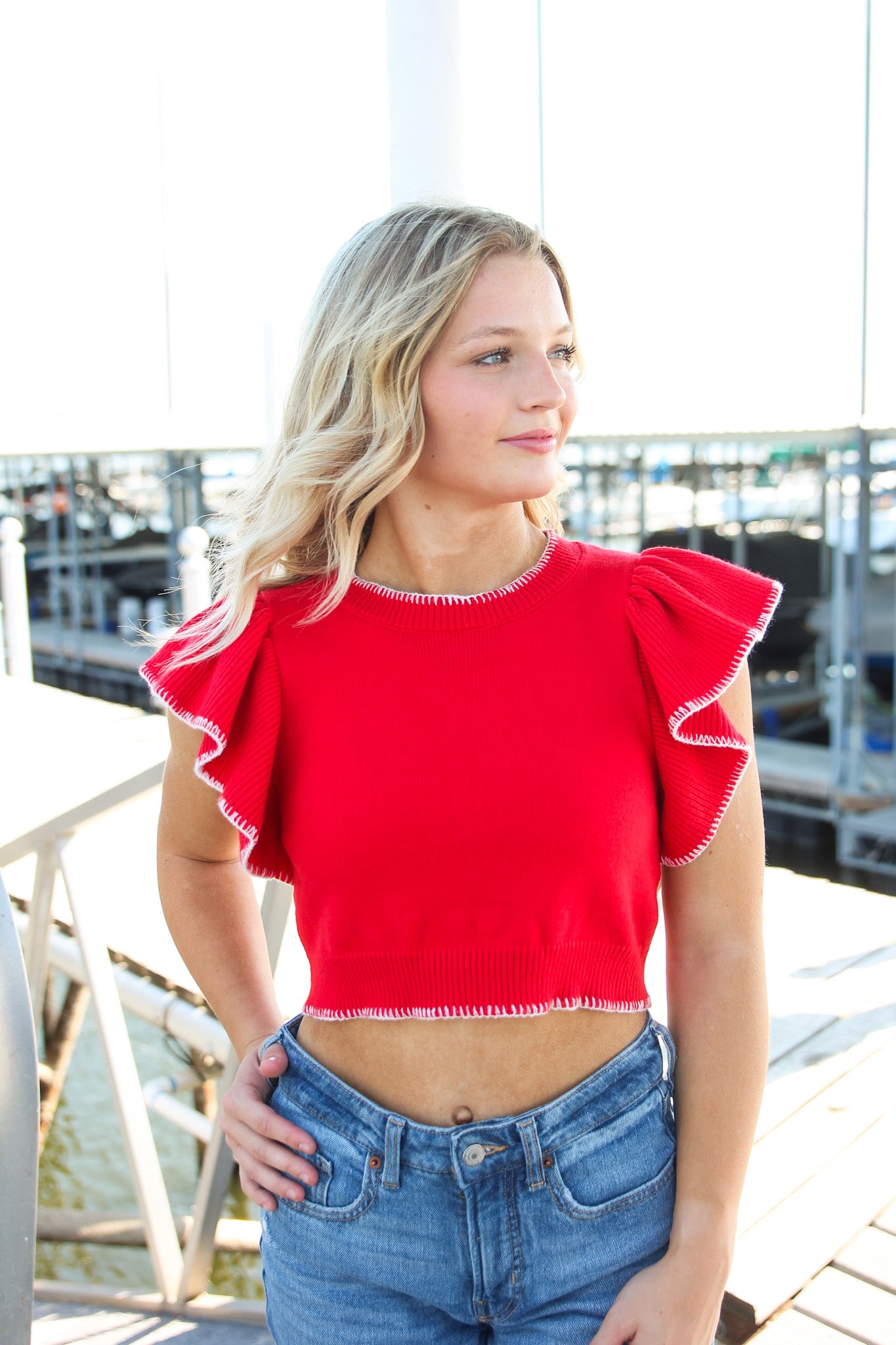 DM red/white crop top