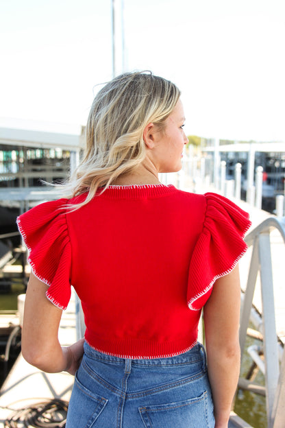 DM red/white crop top