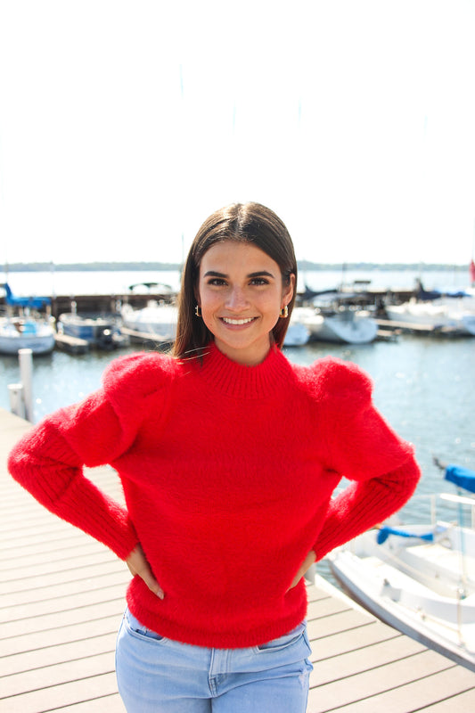 red long sleeve top