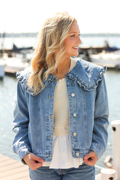 ruffled collar denim jacket