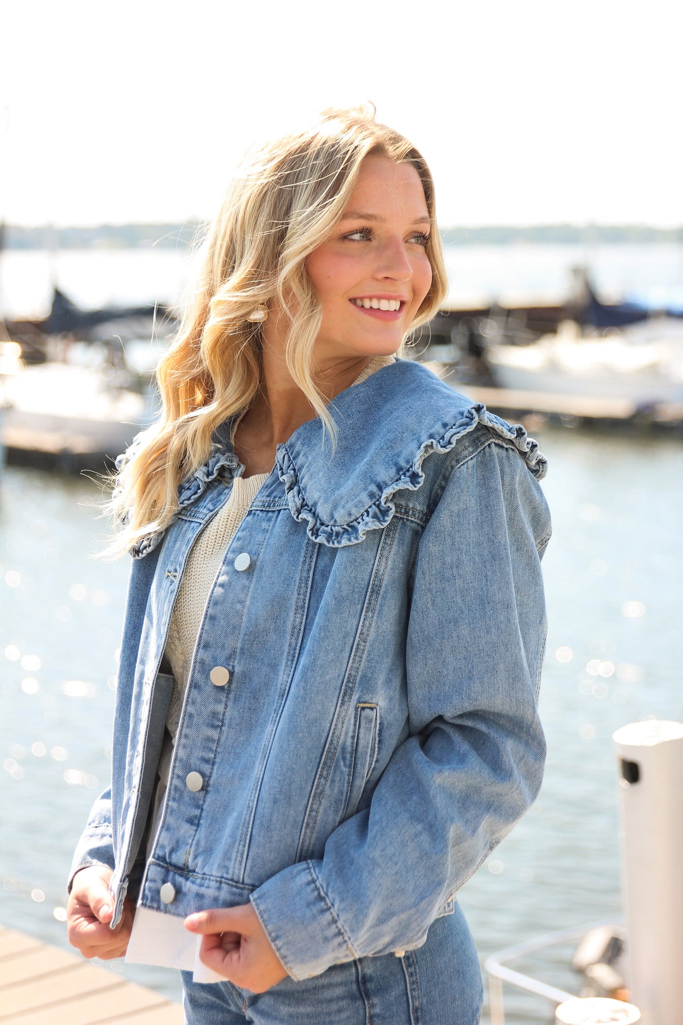 ruffled collar denim jacket