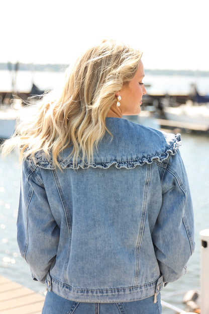 ruffled collar denim jacket