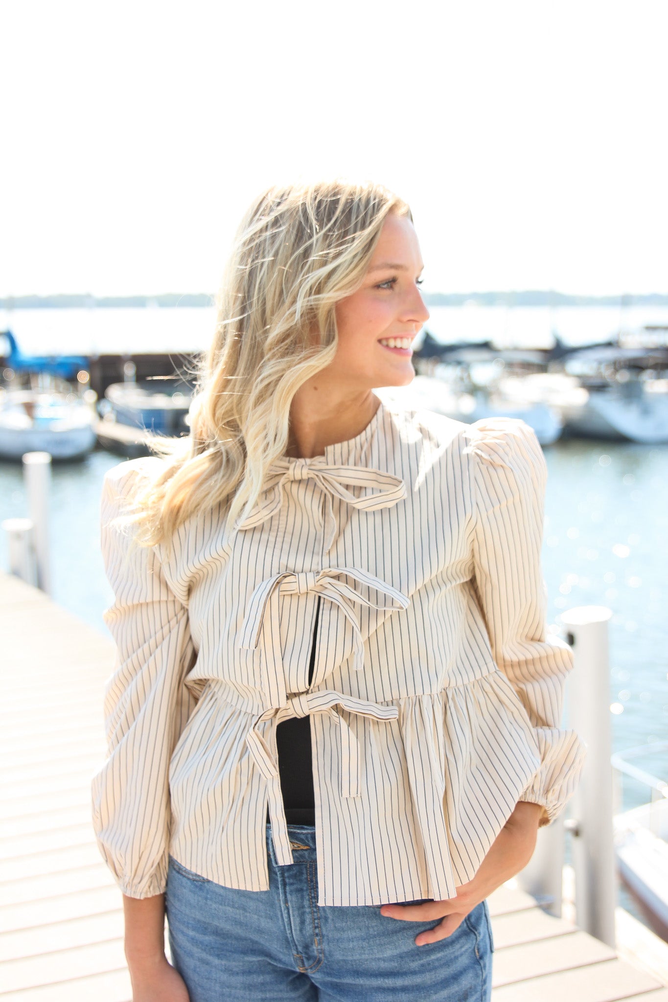 mm striped woven blouse