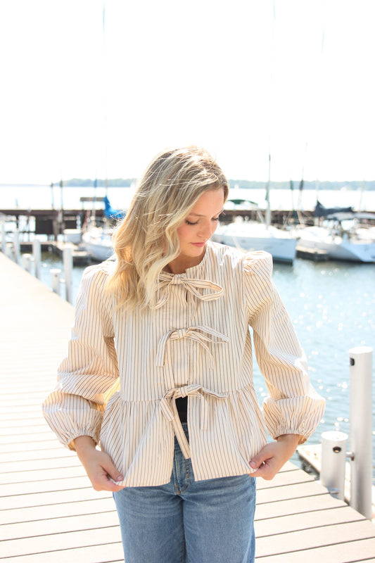 mm striped woven blouse