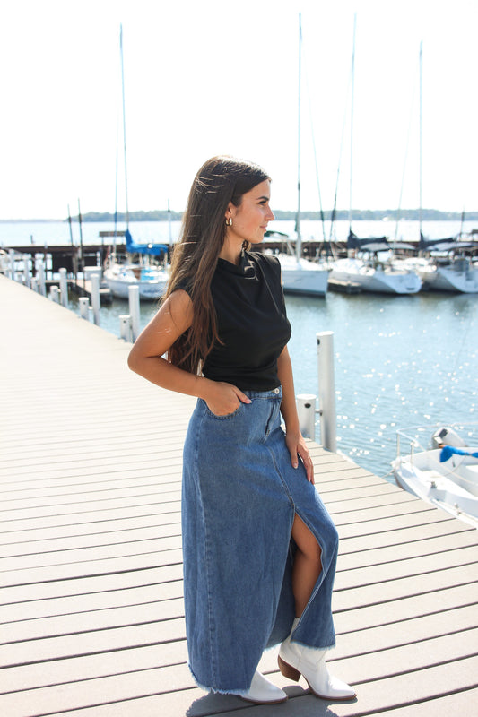 Flar denim long skirt