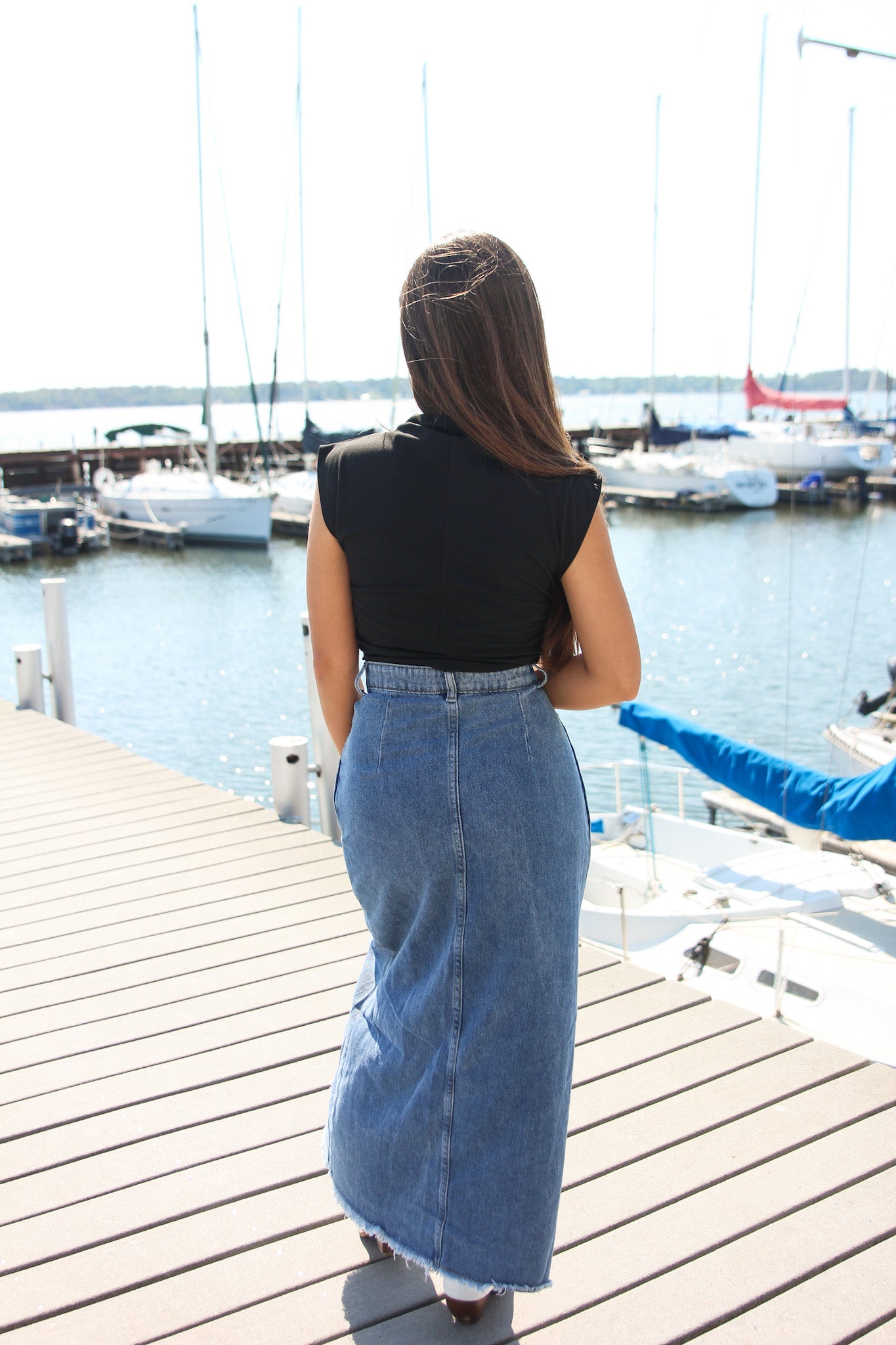 Flar denim long skirt