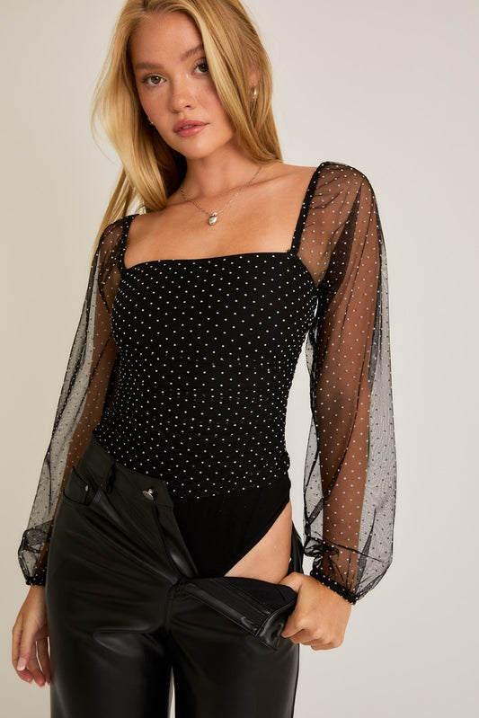 Black Mesh Dot Bodysuit