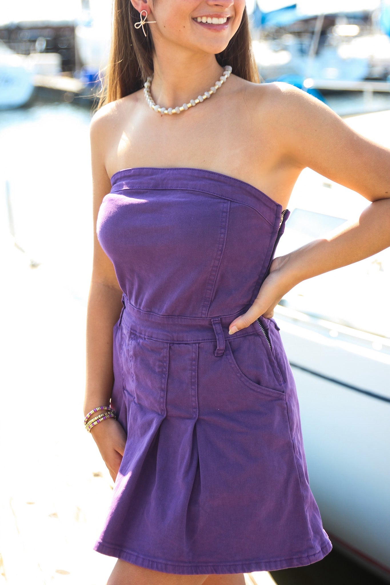 DM purple strapless dress