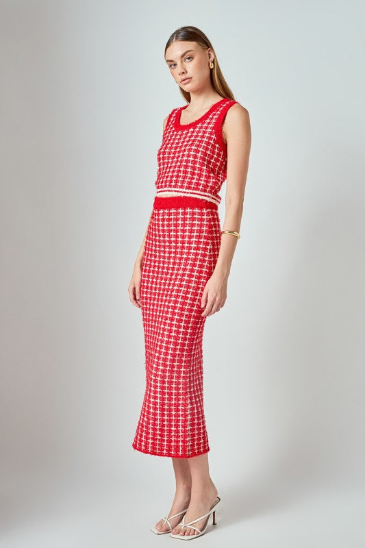 Red Knit Skirt Set