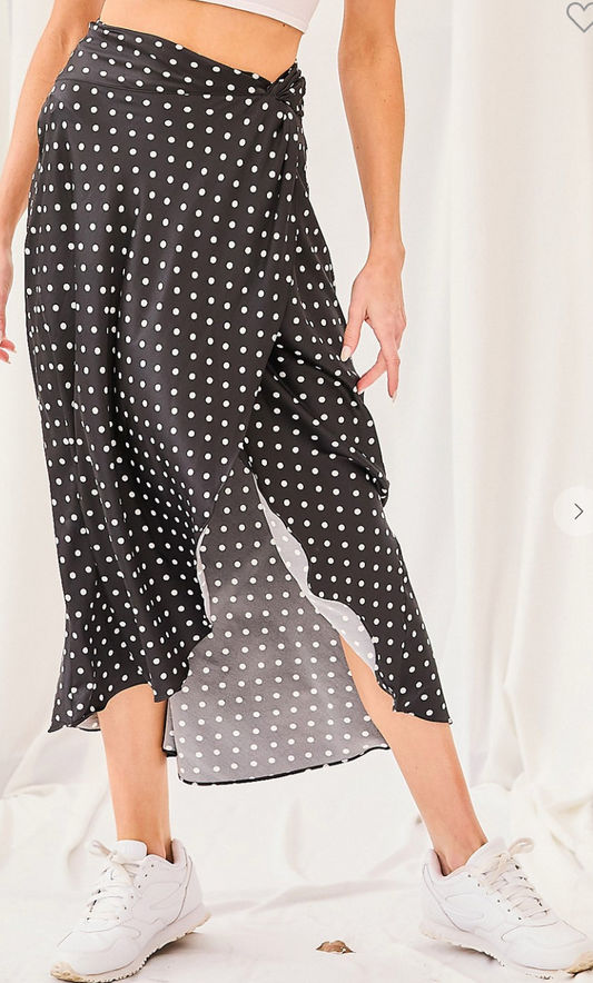 Black Slit Polka Dot Skirt