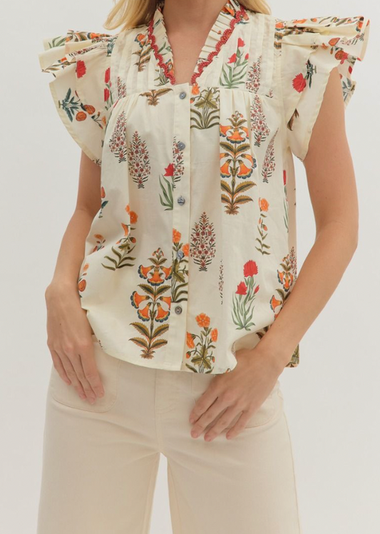 Cream Floral Blouse