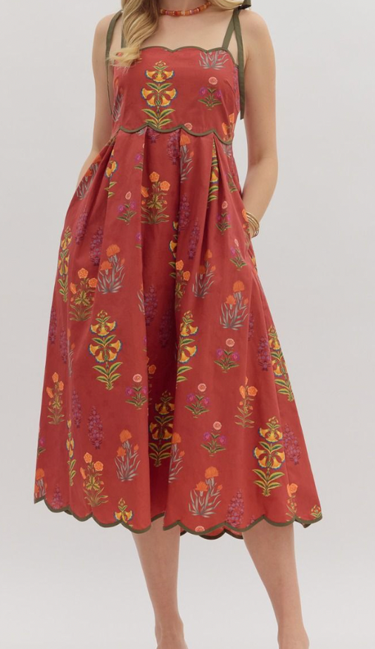 Floral Wine Midi Dress