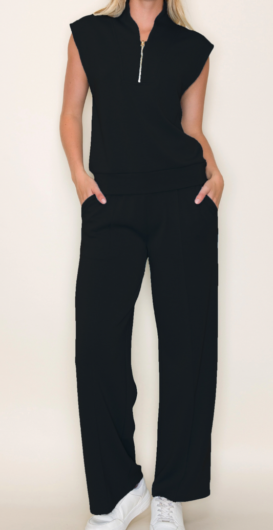 Collared Black Half Zip Set