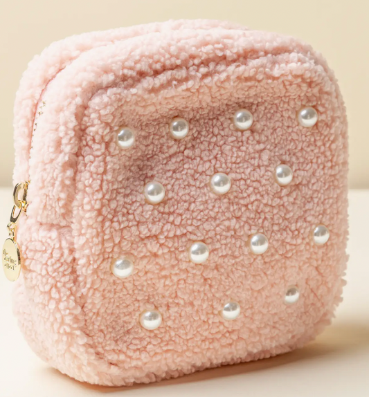 Fuzzy Pink pearl Pouch