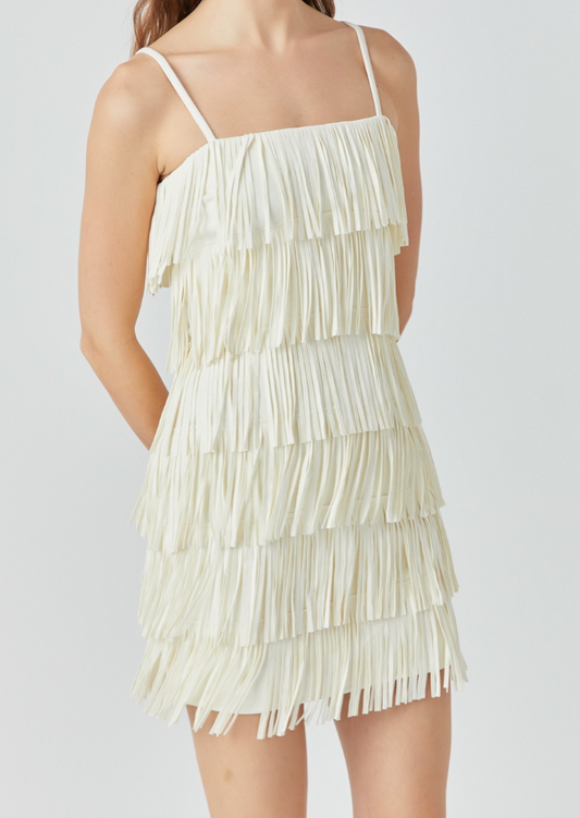 Cream Suede Fringed Dress
