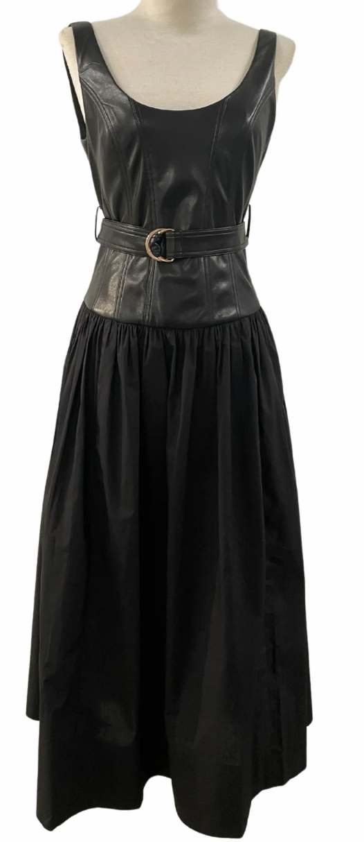 Black Leather Belted Dress