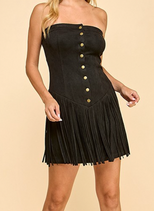 Black Strapless Suede Mini Dress