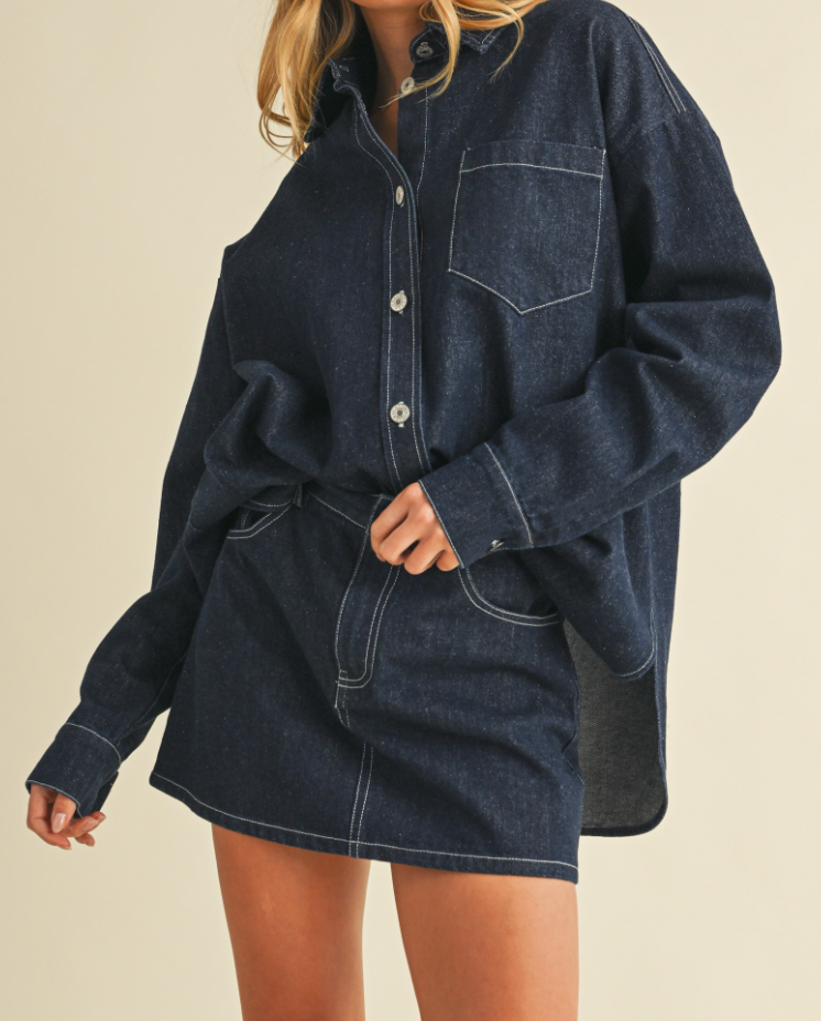 Dark Wash Denim Skirt Set