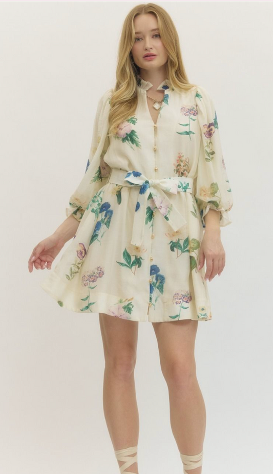 Floral Button Down Mini Entro Dress