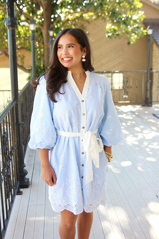 Striped Floral Scallop Dress