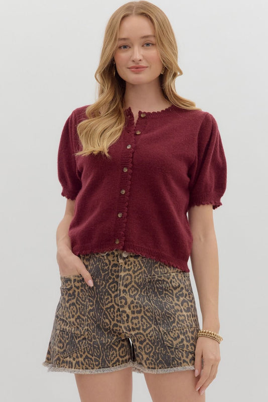 Wine Short Sleeve Cardigan