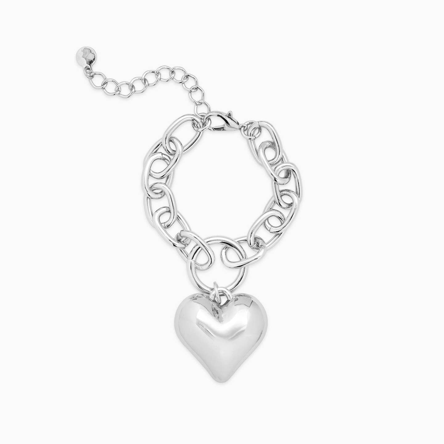 Silver Puffy Heart Chunky Oval Chain Bracelet