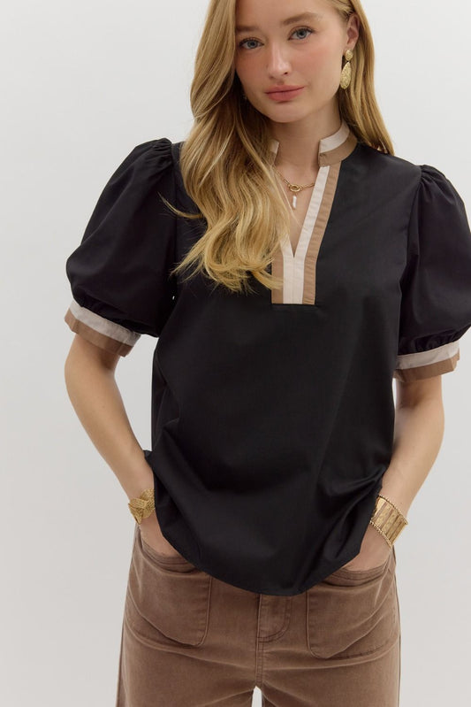 Black Bubble Sleeve Top