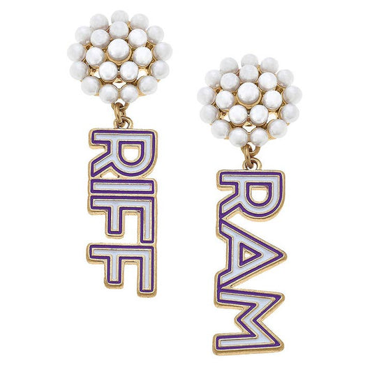 Tcu Riff/Ram Pearl Cluster Drop Earrings