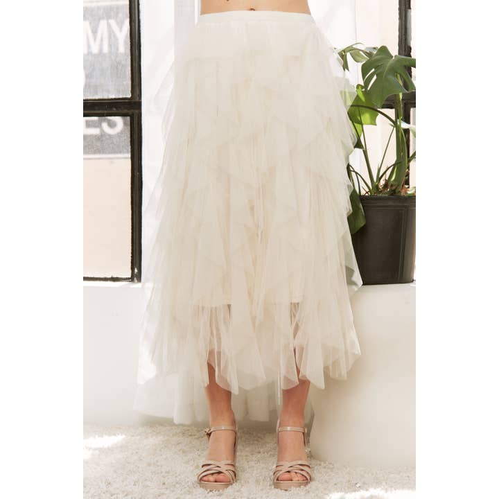 Cream Cascading Tulle Mesh Layered Max Skirt