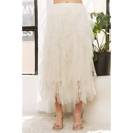 Cream Cascading Tulle Mesh Layered Max Skirt