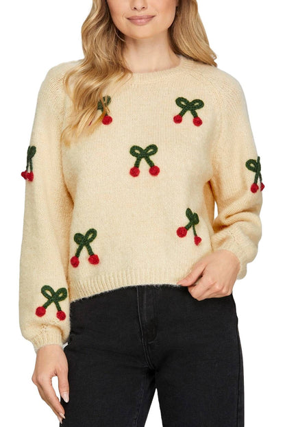 Long Sleeve Cherry Sweater Top