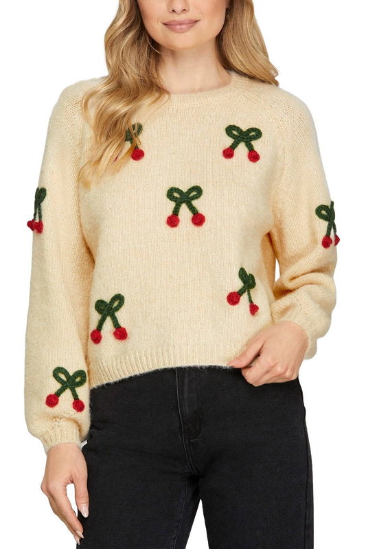 Long Sleeve Cherry Sweater Top