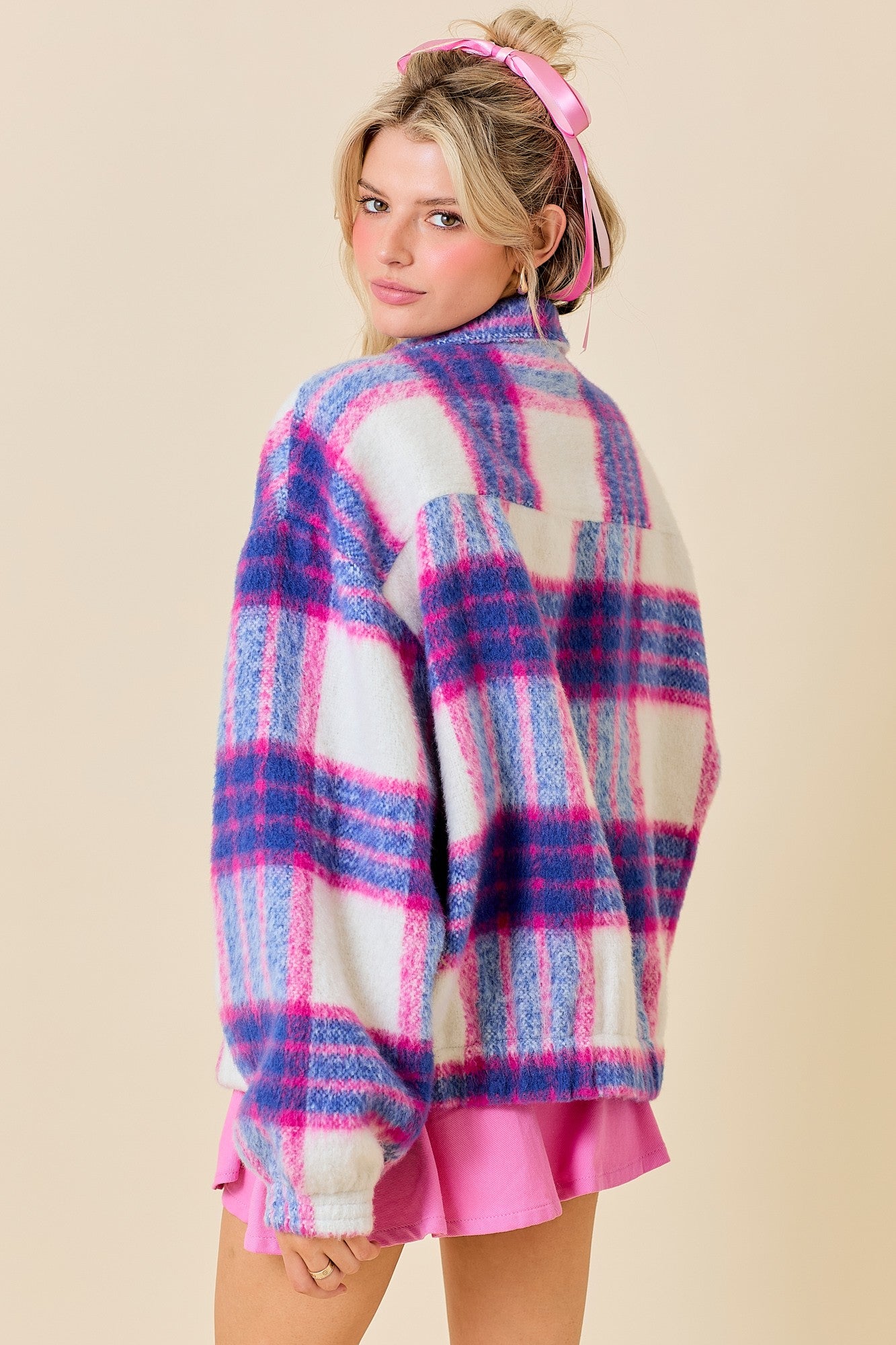 Plaid blue & pink zip up jacket