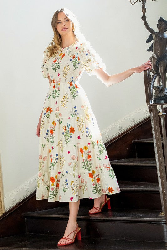 Puff Sleeve Floral Maxi Dress