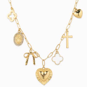 Heart Multi Gold Chunky Charm Necklace