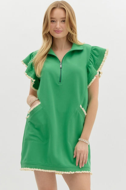 Ruffle Sleeve Green Dress