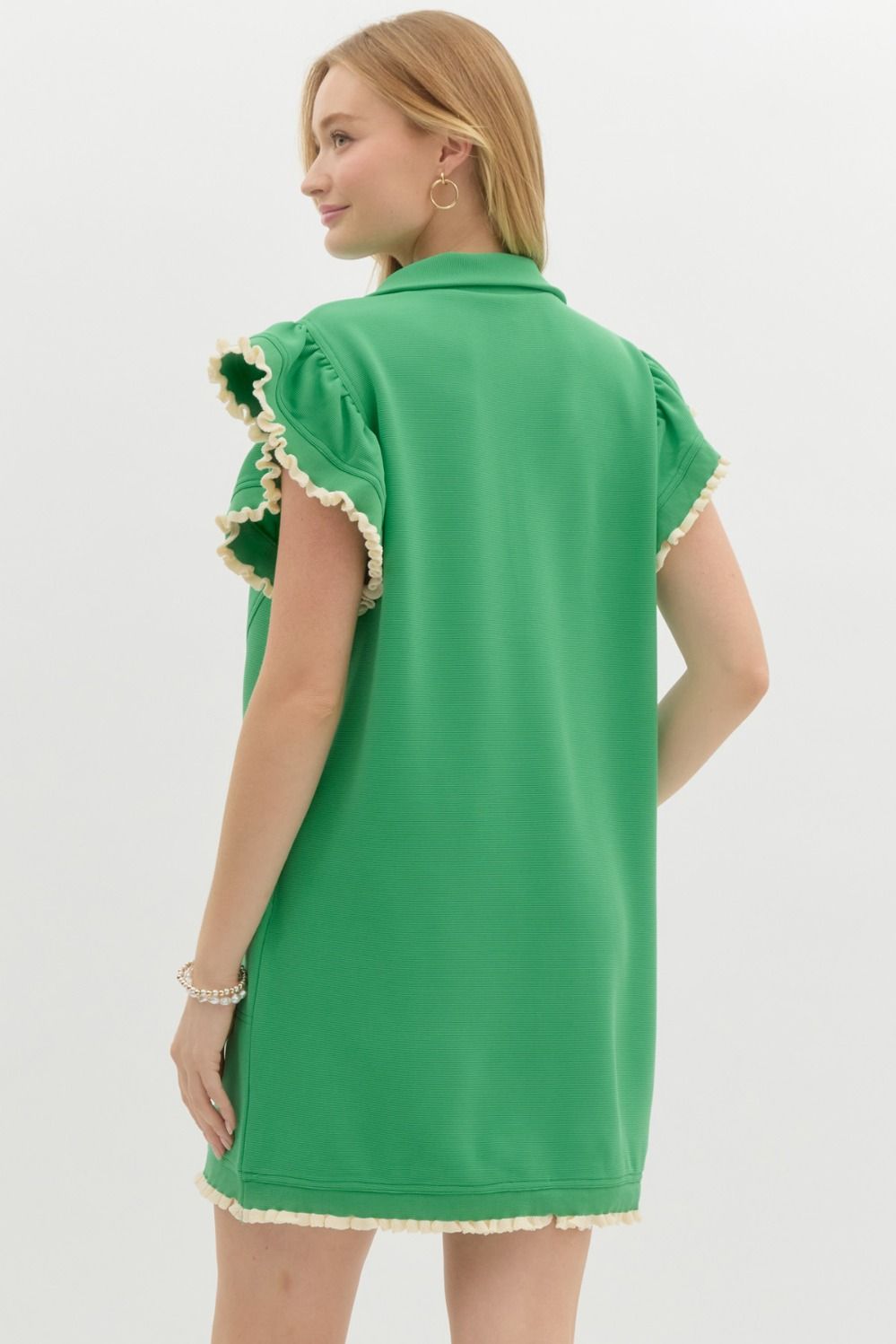 Ruffle Sleeve Green Dress